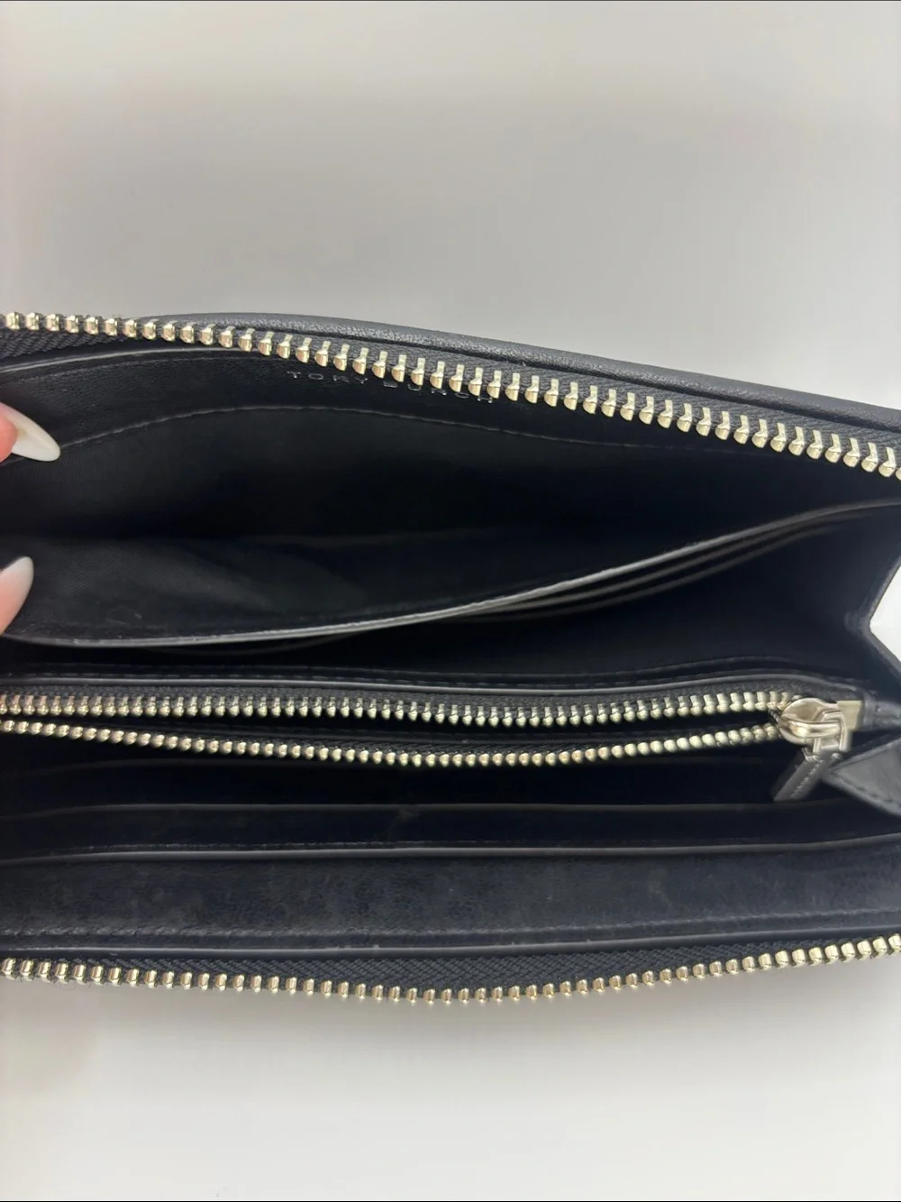 Tory Burch Black Quilted Zip Wallet with Silver Logo